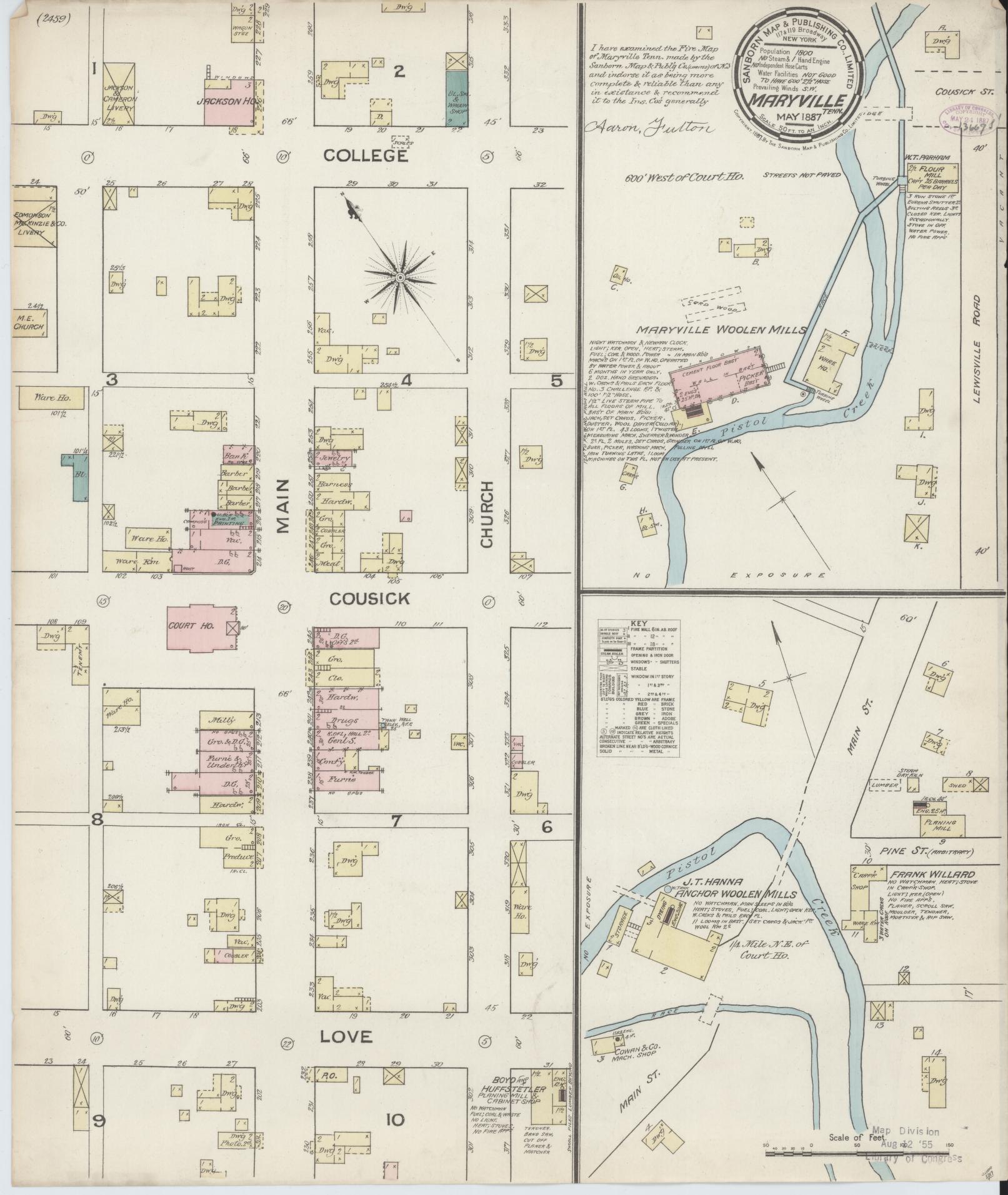 Sanborn Fire Insurance Map from Maryville, Blount County, Tennessee. (1887) – Historic Sanborn Fire Insurance Map Print