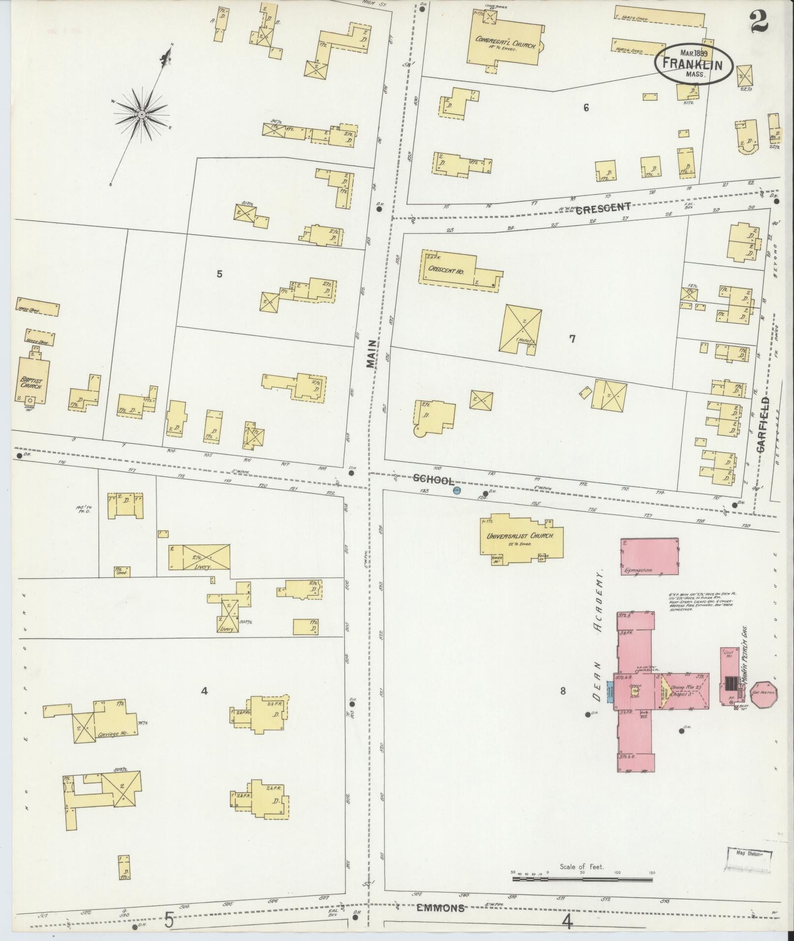 Sanborn Fire Insurance Map from Franklin, Norfolk County, Massachusetts (1899), Sheet #0002 - Complete Map Set gallery image, historic Sanborn map, vintage wall art, Massachusetts Massachusetts
