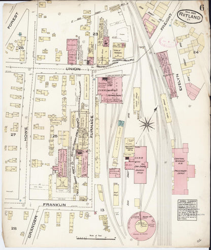 Sanborn Fire Insurance Map from Rutland, Rutland County, Vermont (1885), Sheet #0006 - Complete Map Set gallery image, historic Sanborn map, vintage wall art, Vermont Vermont