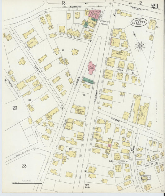 Sanborn Fire Insurance Map from Everett, Middlesex County, Massachusetts (1897), Sheet #0021 - Historic Sanborn Fire Insurance Map Print, vintage old map wall art, antique decor, genealogy gift, Massachusetts Massachusetts map