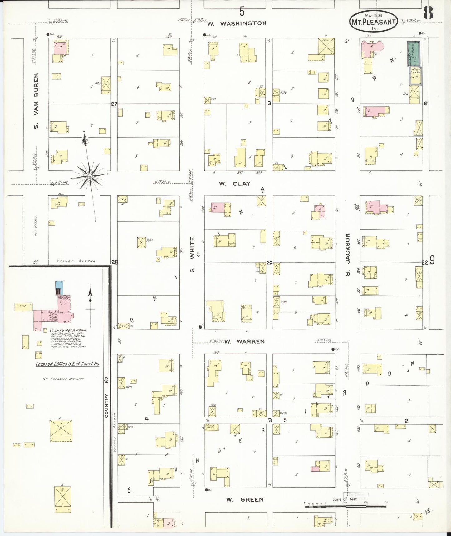 Sanborn Fire Insurance Map from Mount Pleasant, Henry County, Iowa (1909), Sheet #0008 - Historic Sanborn Fire Insurance Map Print