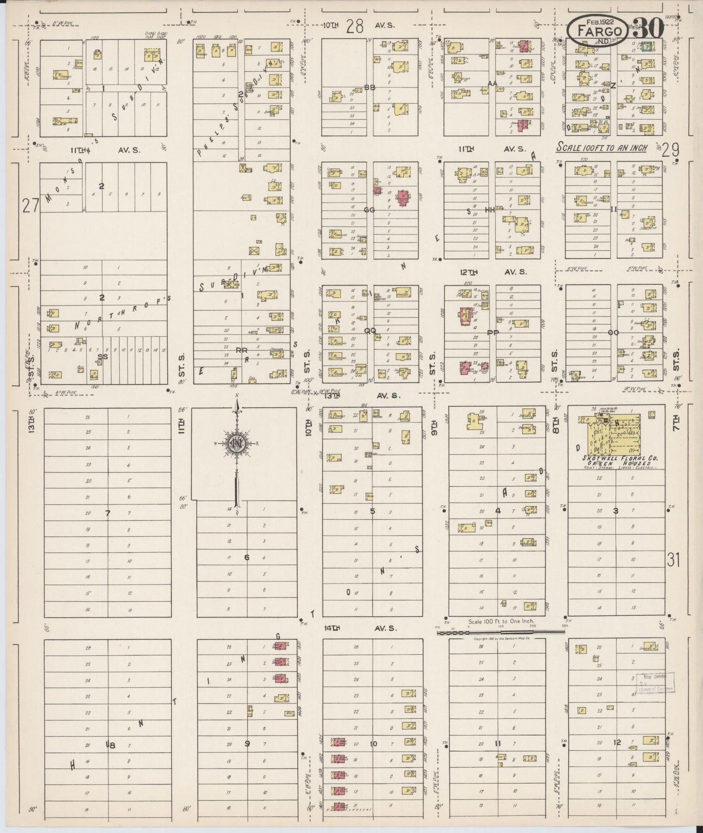 Sanborn Fire Insurance Map from Fargo, Cass County, North Dakota (1922), Sheet #0030 - Complete Map Set gallery image, historic Sanborn map, vintage wall art, North Dakota North Dakota
