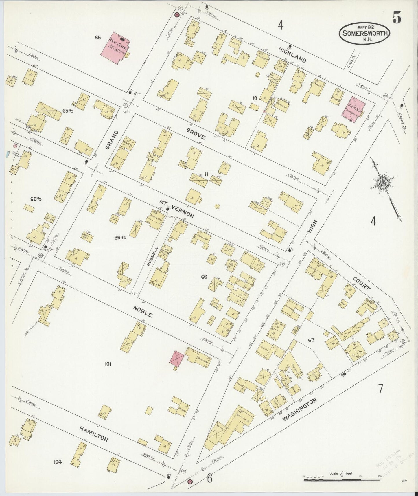 Sanborn Fire Insurance Map from Somersworth, Strafford County, New Hampshire (1912), Sheet #0005 - Complete Map Set gallery image, historic Sanborn map, vintage wall art, Maine Maine