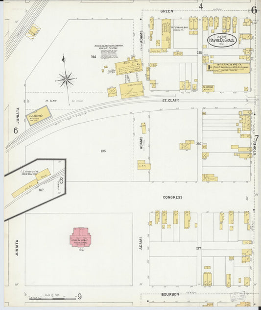 Sanborn Fire Insurance Map from Havre De Grace, Harford County, Maryland (1899), Sheet #0006 - Historic Sanborn Fire Insurance Map Print, vintage old map wall art