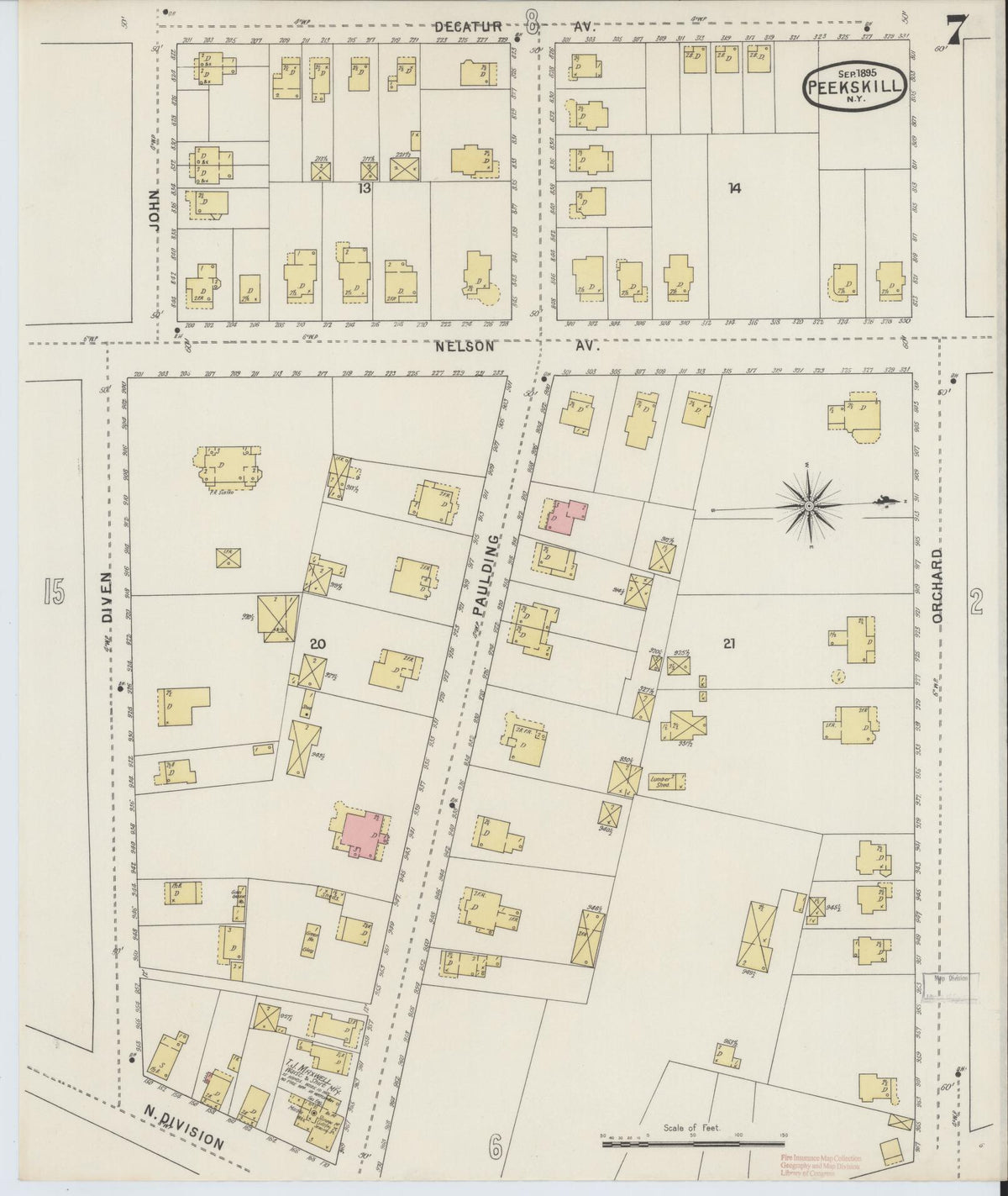 Sanborn Fire Insurance Map from Peekskill, Westchester County, New York (1895), Sheet #0007 - Historic Sanborn Fire Insurance Map Print, vintage old map wall art, antique decor, genealogy gift, New York New York map