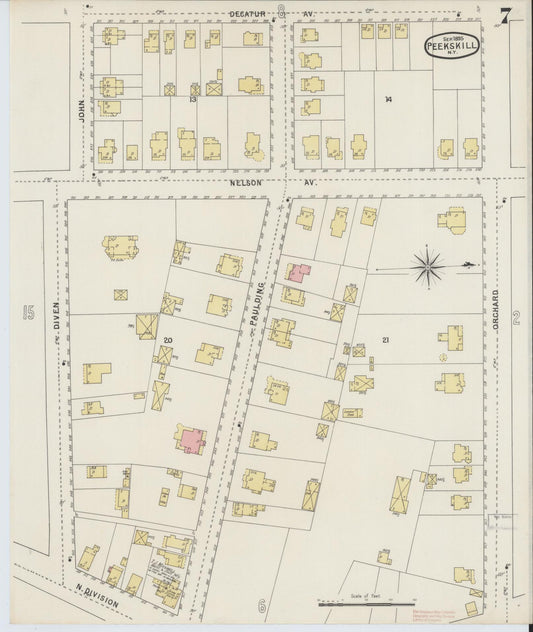 Sanborn Fire Insurance Map from Peekskill, Westchester County, New York (1895), Sheet #0007 - Historic Sanborn Fire Insurance Map Print, vintage old map wall art, antique decor, genealogy gift, New York New York map