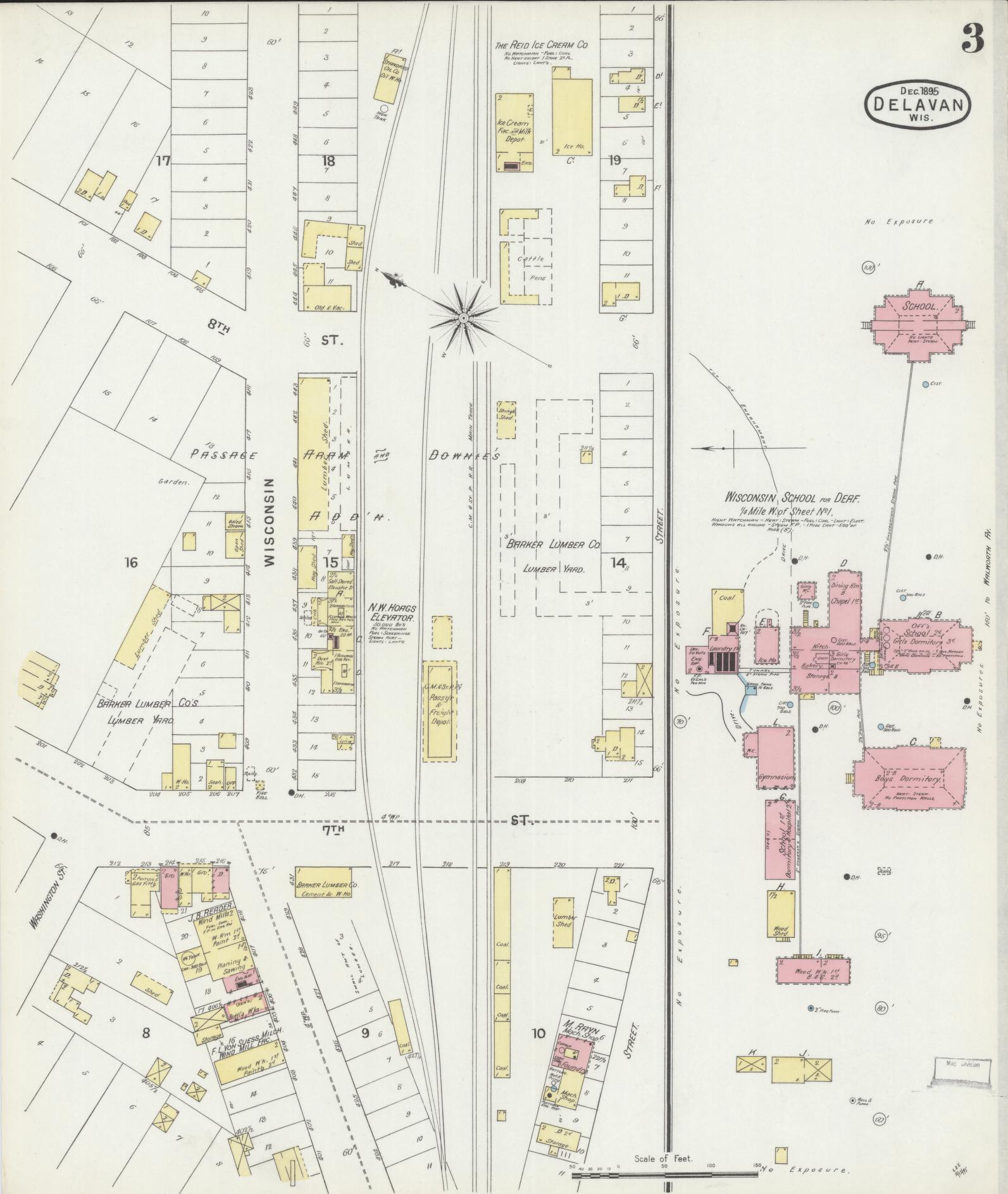 Sanborn Fire Insurance Map from Delavan, Walworth County, Wisconsin (1895), Sheet #0003 - Complete Map Set gallery image, historic Sanborn map, vintage wall art, Wisconsin Wisconsin