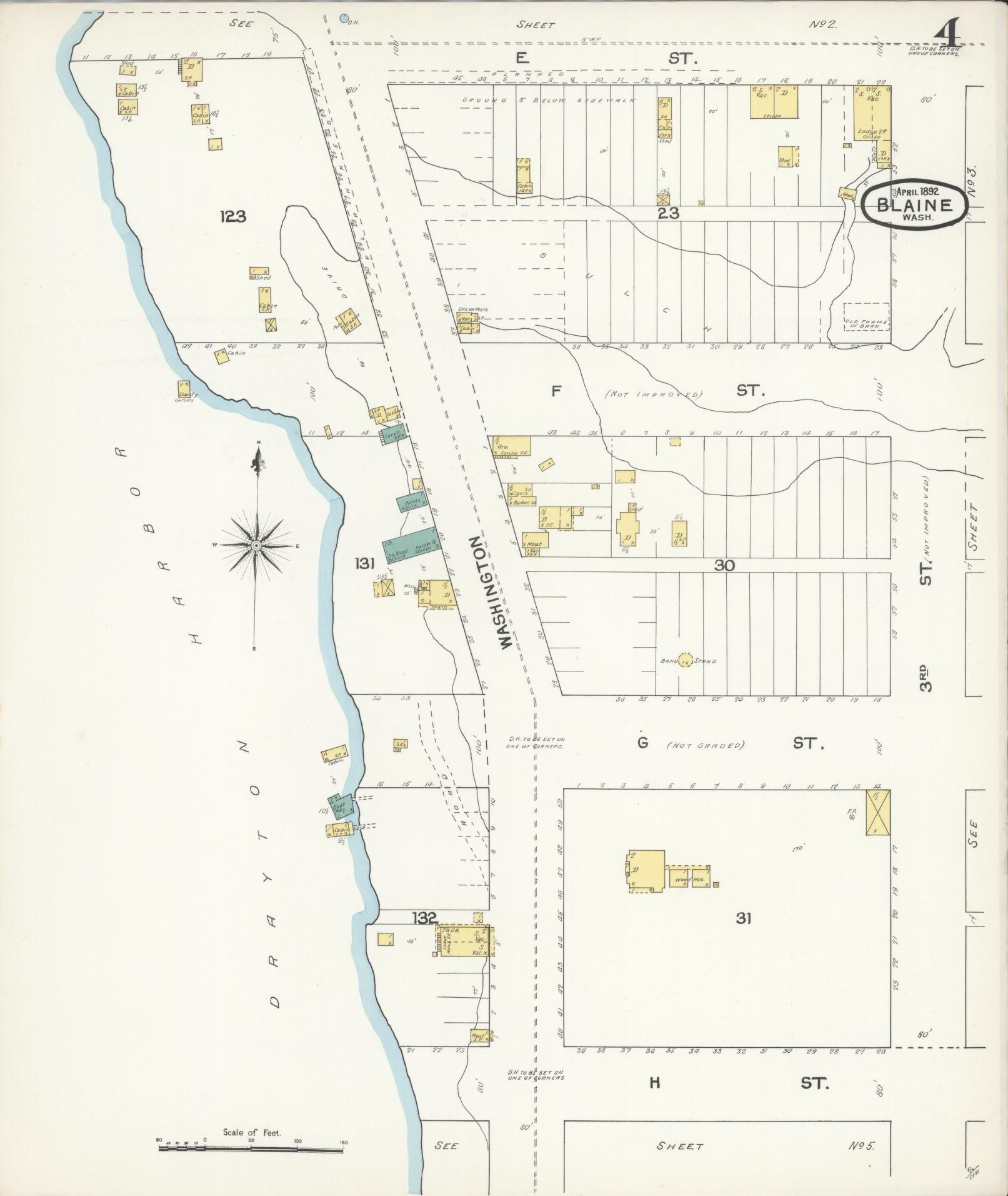 Sanborn Fire Insurance Map from Blaine, Whatcom County, Washington (1892), Sheet #0004 - Historic Sanborn Fire Insurance Map Print, vintage old map wall art, antique decor, genealogy gift, Washington Washington map
