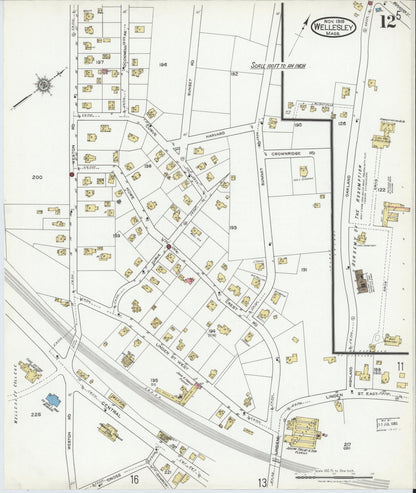Sanborn Fire Insurance Map from Wellesley, Norfolk County, Massachusetts (1919), Sheet #0012 - Complete Map Set gallery image, historic Sanborn map, vintage wall art, Massachusetts Massachusetts