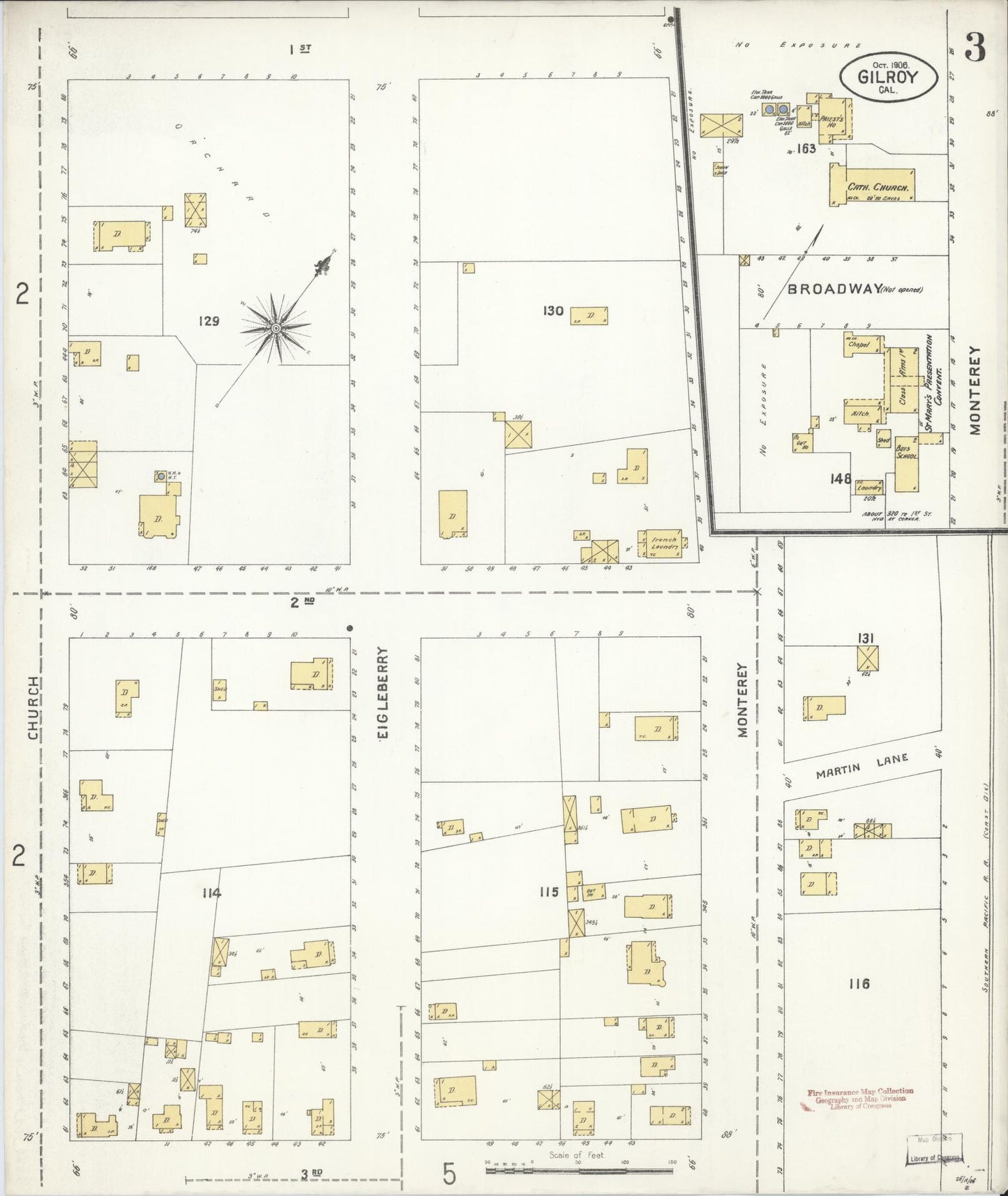 Sanborn Fire Insurance Map from Gilroy, Santa Clara County, California (1906), Sheet #0003 - Historic Sanborn Fire Insurance Map Print, vintage old map wall art, antique decor, genealogy gift, California California map