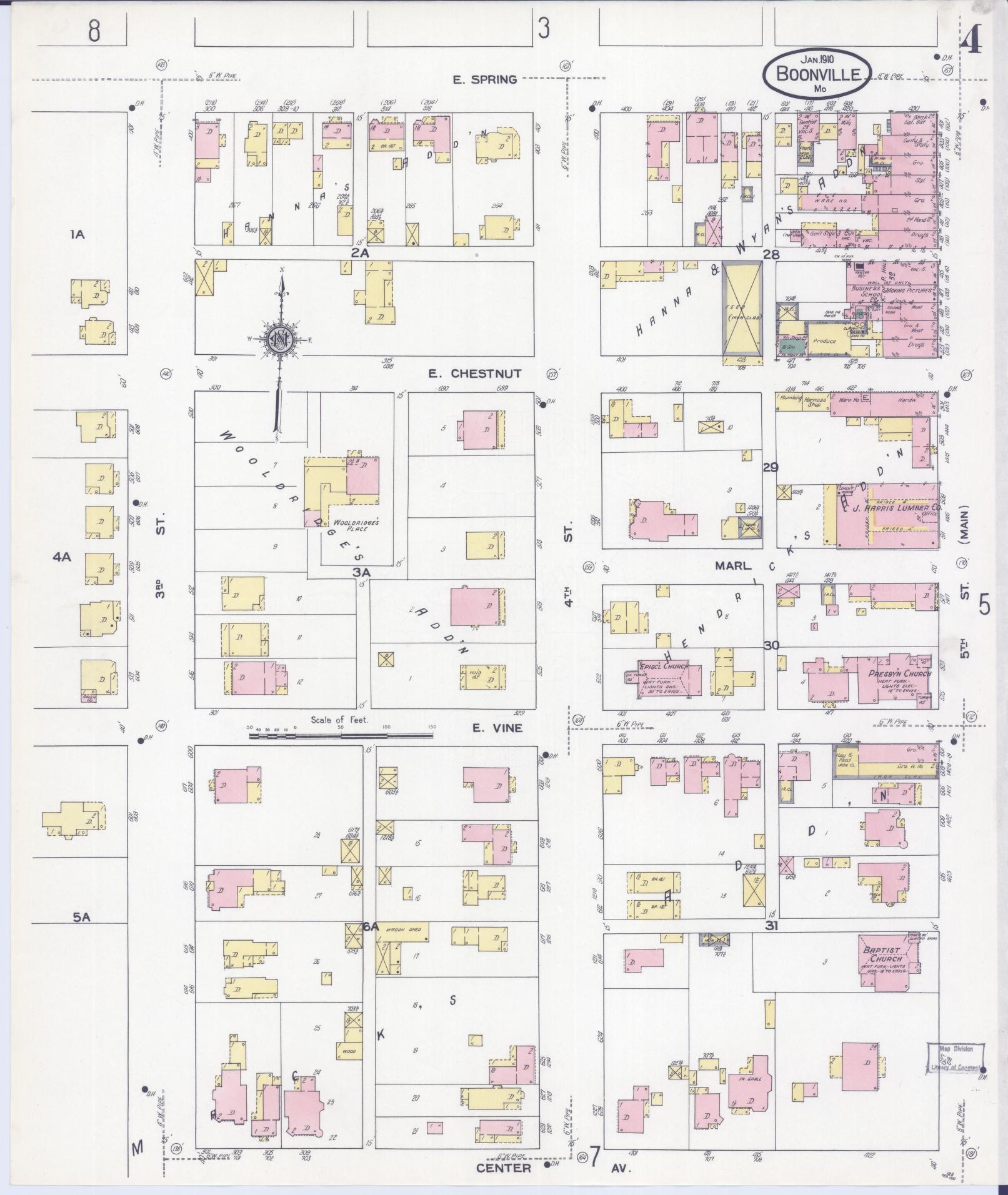 Sanborn Fire Insurance Map from Boonville, Cooper County, Missouri (1910), Sheet #0004 - Complete Map Set gallery image, historic Sanborn map, vintage wall art, Missouri Missouri