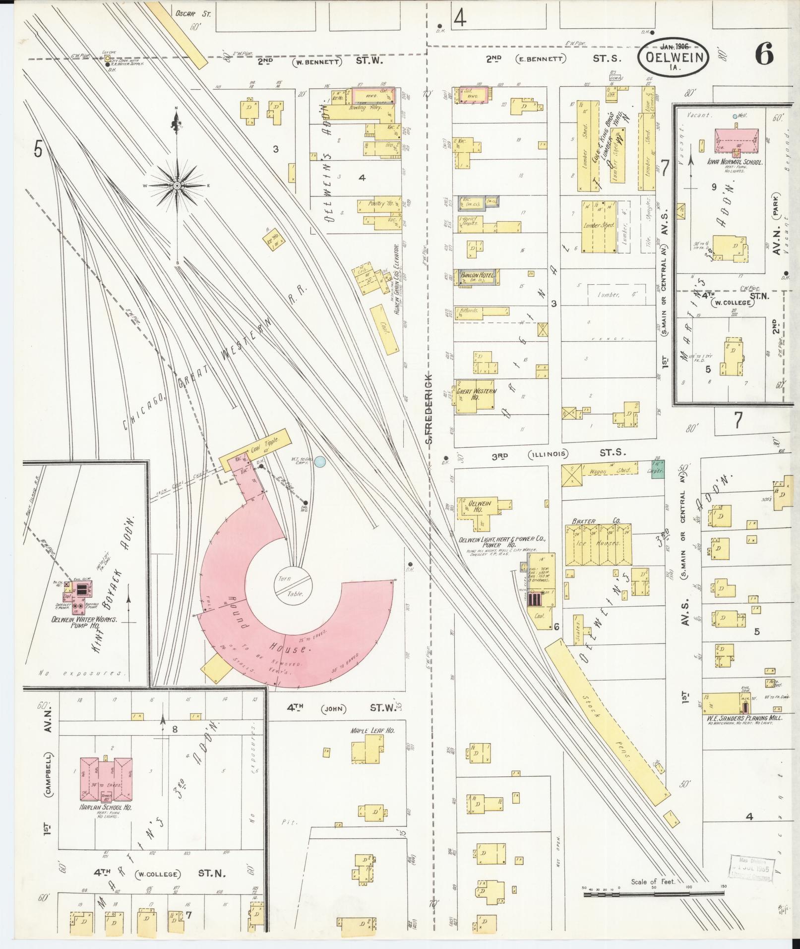 Sanborn Fire Insurance Map from Oelwein, Fayette County, Iowa (1906), Sheet #0006 - Historic Sanborn Fire Insurance Map Print