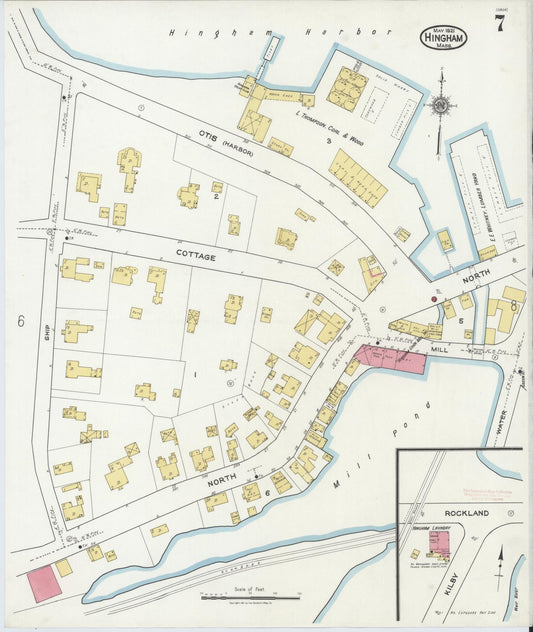 Sanborn Fire Insurance Map from Hingham, Plymouth County, Massachusetts (1921), Sheet #0007 - Historic Sanborn Fire Insurance Map Print, vintage old map wall art, antique decor, genealogy gift, Massachusetts Massachusetts map