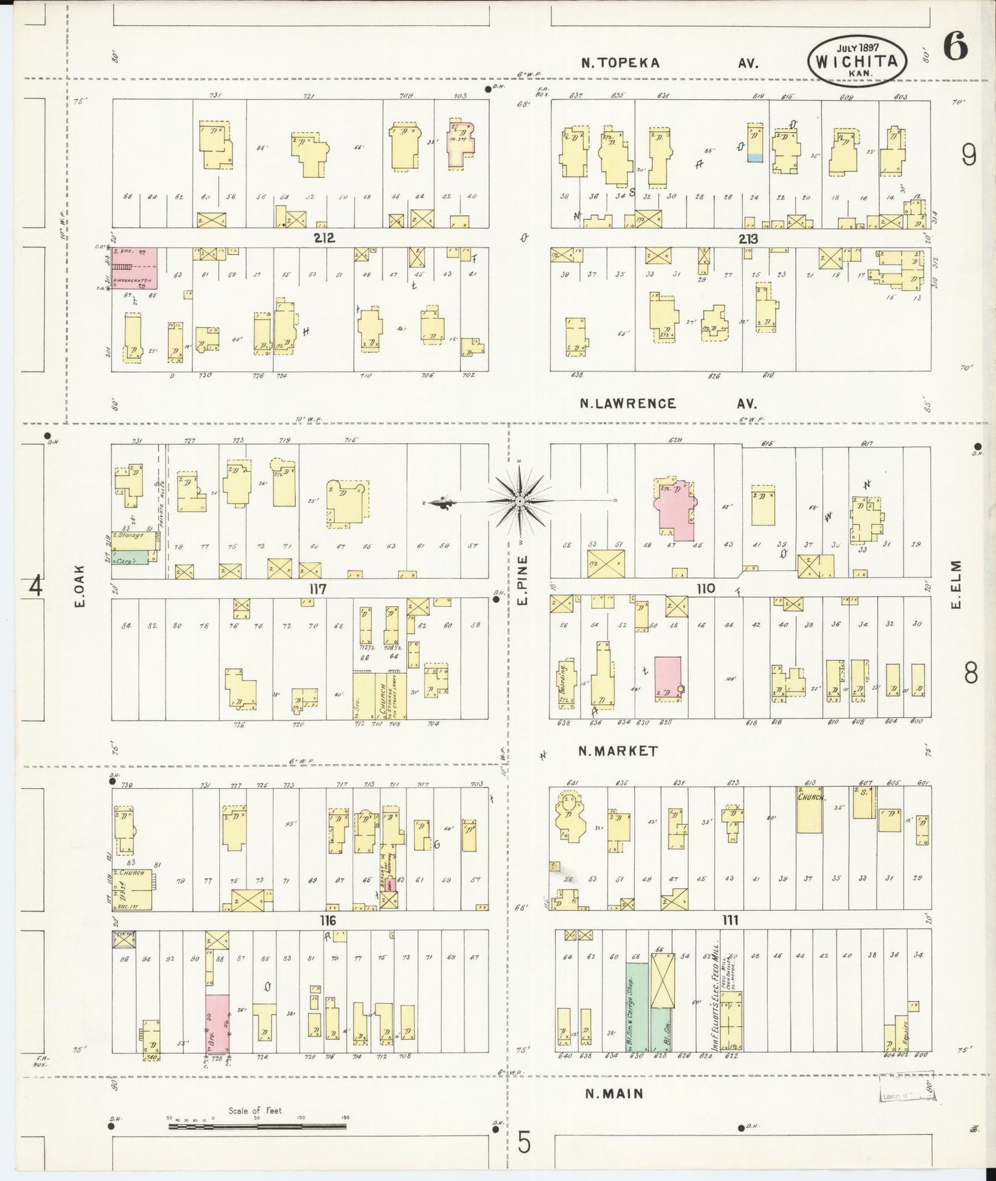 Sanborn Fire Insurance Map from Wichita, Sedgwick County, Kansas (1897), Sheet #0006 - Complete Map Set gallery image, historic Sanborn map, vintage wall art, Kansas Kansas