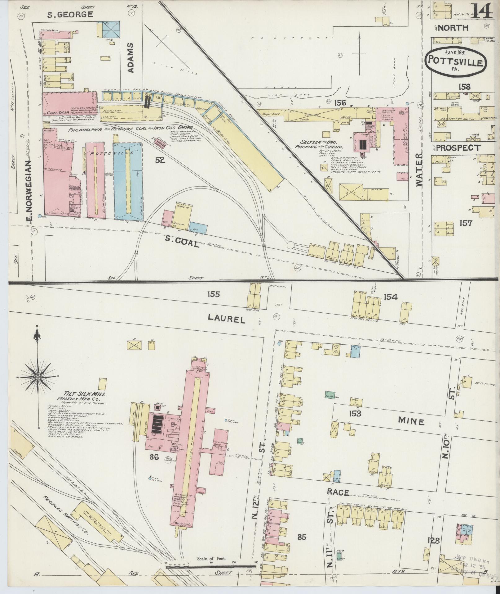 Sanborn Fire Insurance Map from Pottsville, Schuylkill County, Pennsylvania (1891), Sheet #0014 - Complete Map Set gallery image, historic Sanborn map, vintage wall art, Pennsylvania Pennsylvania