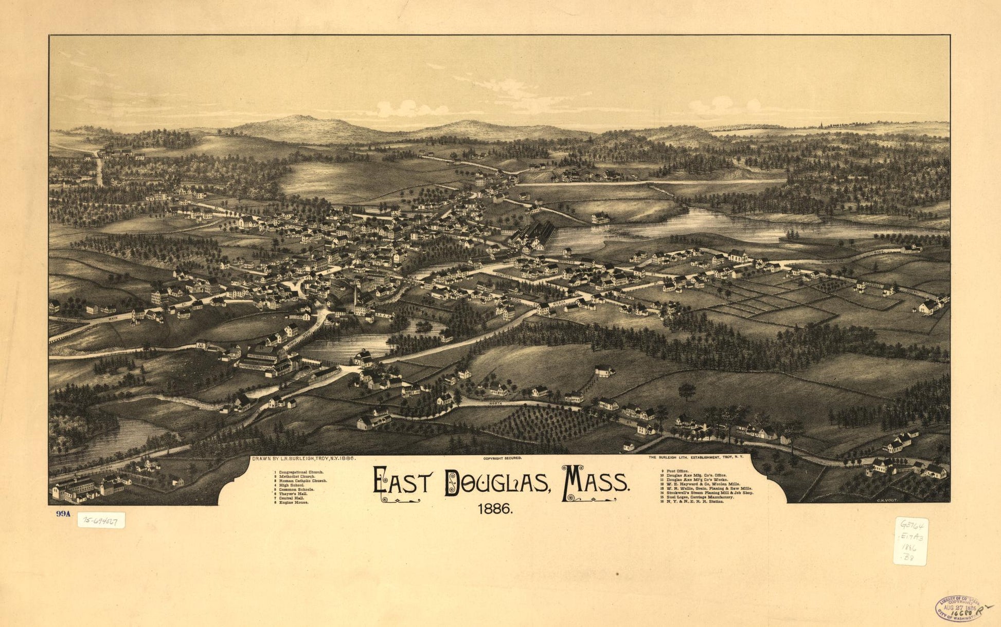 East Douglas, Mass. 1886. (1886) – Historic Bird’s-Eye View Panorama Print