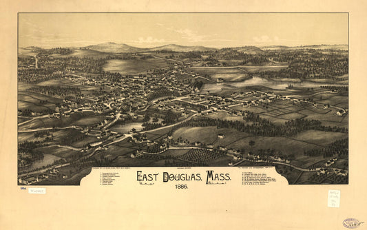 East Douglas, Mass. 1886. (1886) – Historic Bird’s-Eye View Panorama Print