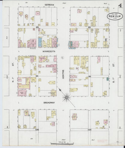 Sanborn Fire Insurance Map from New Ulm, Brown County, Minnesota (1889), Sheet #0004 - Historic Sanborn Fire Insurance Map Print, vintage old map wall art, antique decor, genealogy gift, Minnesota Minnesota map