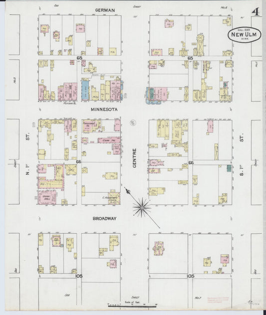 Sanborn Fire Insurance Map from New Ulm, Brown County, Minnesota (1889), Sheet #0004 - Historic Sanborn Fire Insurance Map Print, vintage old map wall art, antique decor, genealogy gift, Minnesota Minnesota map