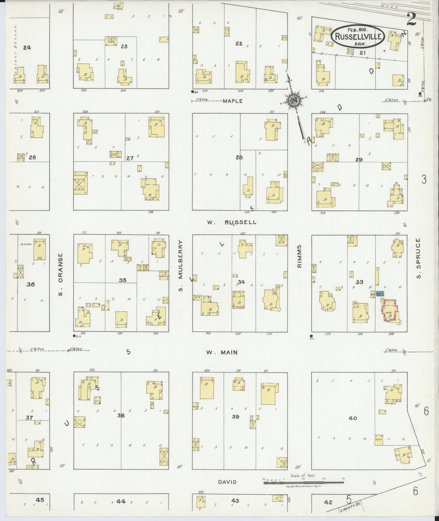 Sanborn Fire Insurance Map from Russellville, Pope County, Arkansas (1919), Sheet #0002 - Historic Sanborn Fire Insurance Map Print, vintage old map wall art, antique decor, genealogy gift, Arkansas Arkansas map
