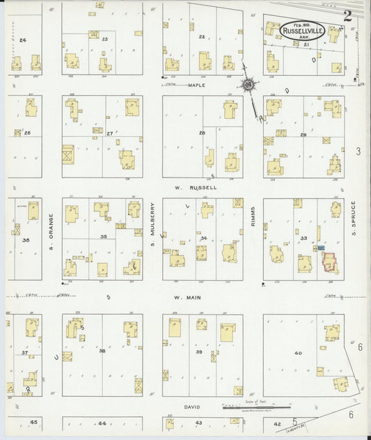 Sanborn Fire Insurance Map from Russellville, Pope County, Arkansas (1919), Sheet #0002 - Historic Sanborn Fire Insurance Map Print, vintage old map wall art, antique decor, genealogy gift, Arkansas Arkansas map