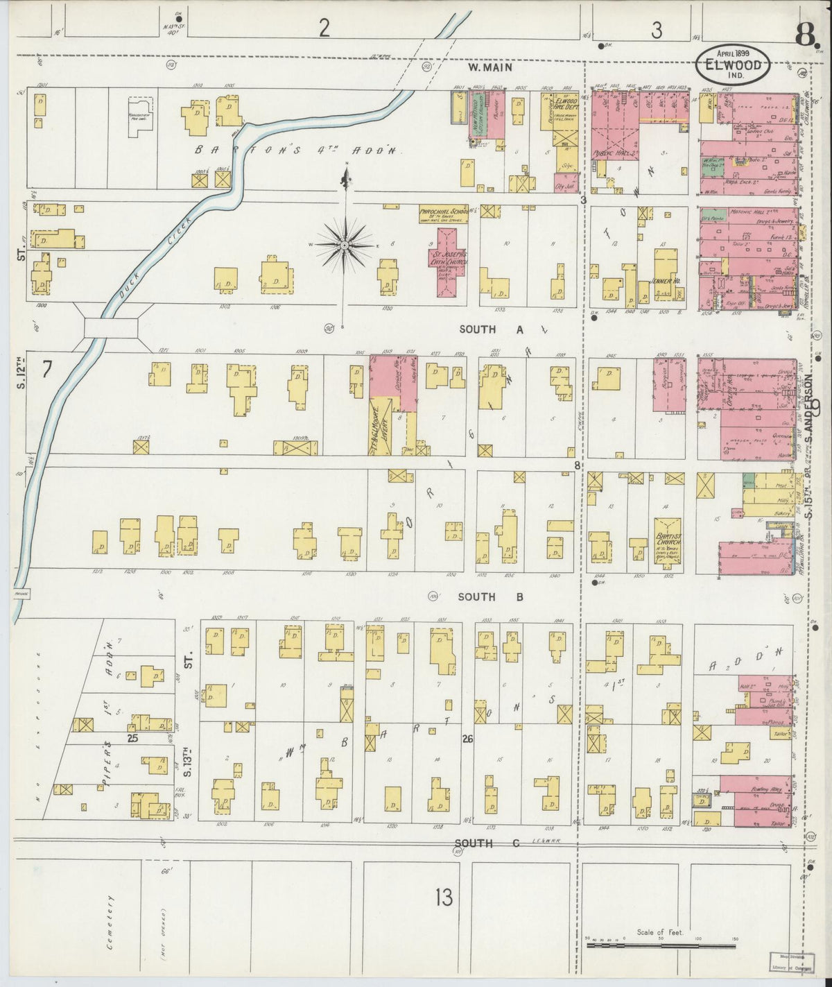 Sanborn Fire Insurance Map from Elwood, Madison County, Indiana (1899), Sheet #0008 - Historic Sanborn Fire Insurance Map Print, vintage old map wall art, antique decor, genealogy gift, Indiana Indiana map