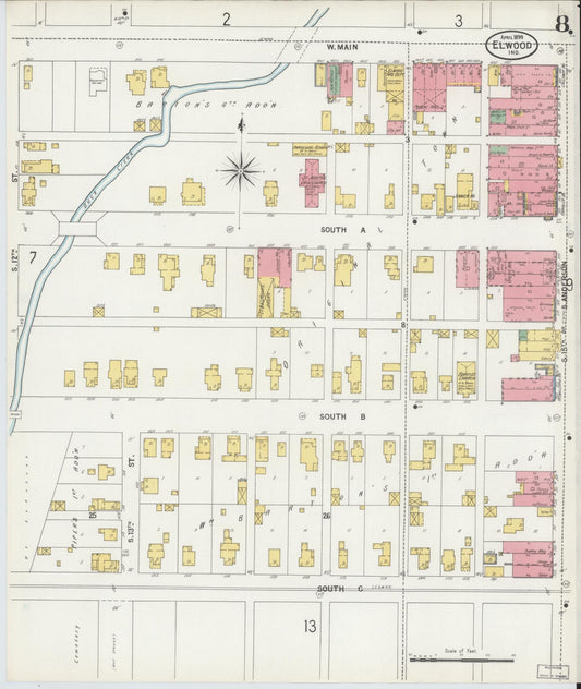 Sanborn Fire Insurance Map from Elwood, Madison County, Indiana (1899), Sheet #0008 - Historic Sanborn Fire Insurance Map Print, vintage old map wall art, antique decor, genealogy gift, Indiana Indiana map