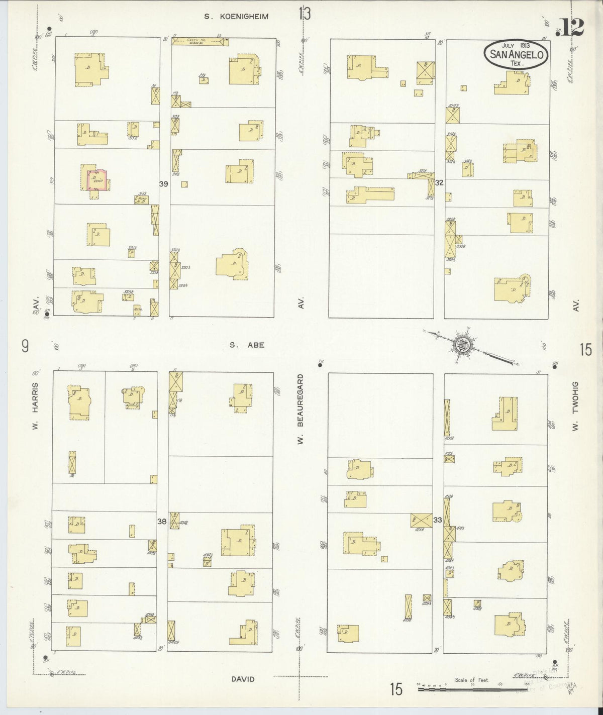 Sanborn Fire Insurance Map from San Angelo, Tom Green County, Texas (1913), Sheet #0012 - Complete Map Set gallery image, historic Sanborn map, vintage wall art, Texas Texas