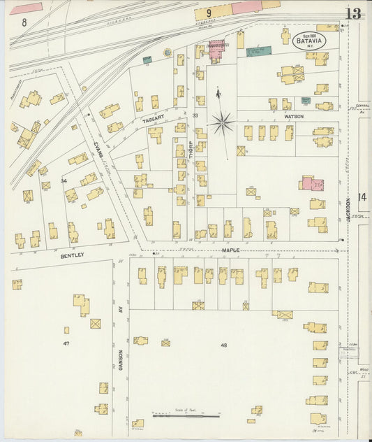 Sanborn Fire Insurance Map from Batavia, Genesee County, New York (1901), Sheet #0013 - Historic Sanborn Fire Insurance Map Print, vintage old map wall art, antique decor, genealogy gift, New York New York map