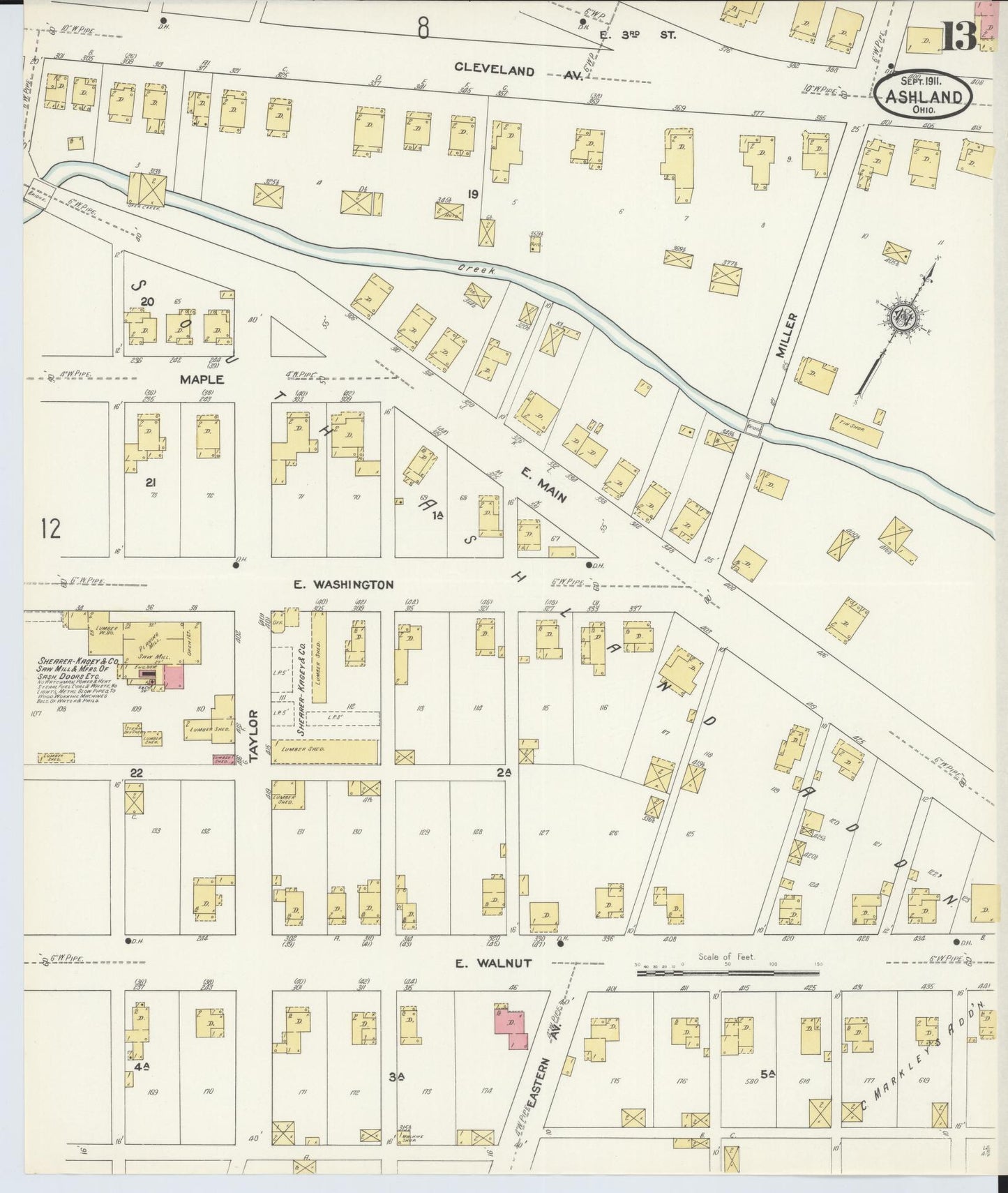 Sanborn Fire Insurance Map from Ashland, Ashland County, Ohio (1911), Sheet #0013 - Historic Sanborn Fire Insurance Map Print, vintage old map wall art, antique decor, genealogy gift, Ohio Ohio map