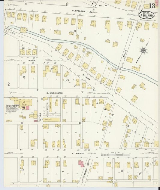 Sanborn Fire Insurance Map from Ashland, Ashland County, Ohio (1911), Sheet #0013 - Historic Sanborn Fire Insurance Map Print, vintage old map wall art, antique decor, genealogy gift, Ohio Ohio map