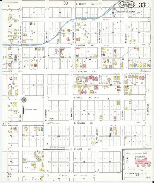 Sanborn Fire Insurance Map from Albuquerque, Bernalillo County, New Mexico (1919), Sheet #0033 - Historic Sanborn Fire Insurance Map Print, vintage old map wall art, antique decor, genealogy gift, New Mexico New Mexico map