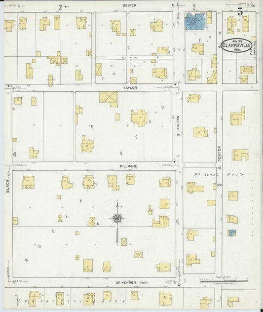 Sanborn Fire Insurance Map from Clarksville, Johnson County, Arkansas (1919), Sheet #0005 - Historic Sanborn Fire Insurance Map Print, vintage old map wall art, antique decor, genealogy gift, Arkansas Arkansas map