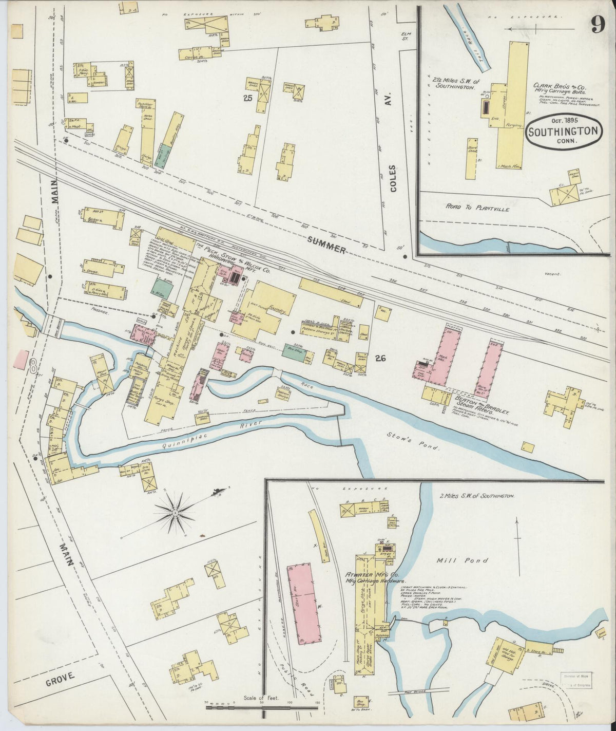 Sanborn Fire Insurance Map from Southington, Hartford County, Connecticut (1895), Sheet #0009 - Historic Sanborn Fire Insurance Map Print, vintage old map wall art, antique decor, genealogy gift, Connecticut Connecticut map