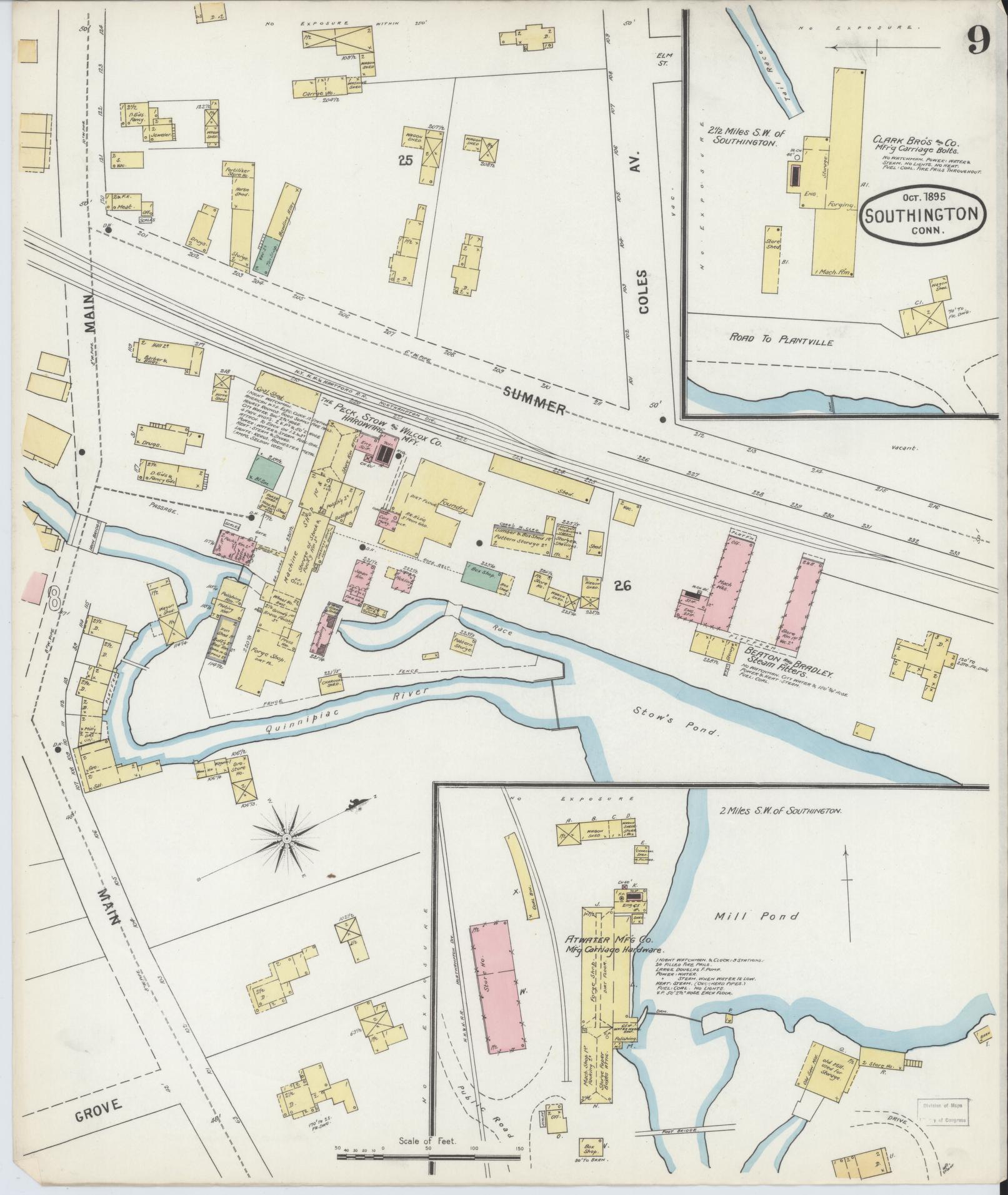 Sanborn Fire Insurance Map from Southington, Hartford County, Connecticut (1895), Sheet #0009 - Historic Sanborn Fire Insurance Map Print, vintage old map wall art, antique decor, genealogy gift, Connecticut Connecticut map