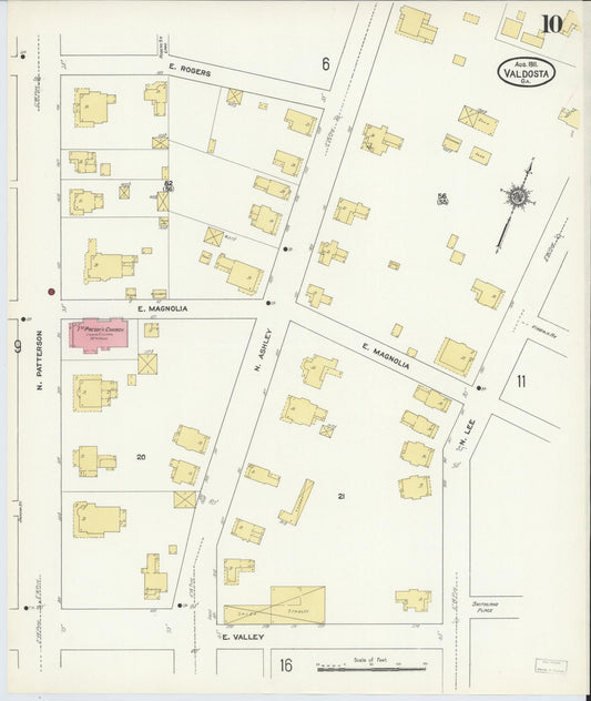 Sanborn Fire Insurance Map from Valdosta, Lowndes County, Georgia (1911), Sheet #0010 - Historic Sanborn Fire Insurance Map Print, vintage old map wall art, antique decor, genealogy gift, Georgia Georgia map