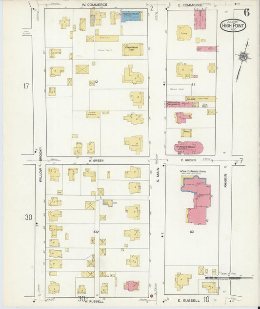 Sanborn Fire Insurance Map from High Point, Guilford County, North Carolina (1917), Sheet #0006 - Historic Sanborn Fire Insurance Map Print, vintage old map wall art, antique decor, genealogy gift, North Carolina North Carolina map