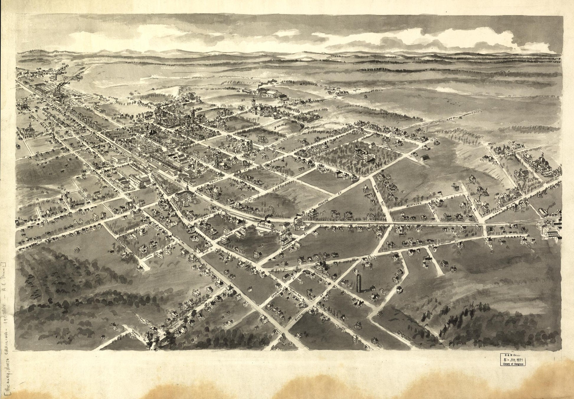 [Bird's-eye-view of Hickory, North Carolina. (1907) – Historic Bird’s-Eye View Panorama Print