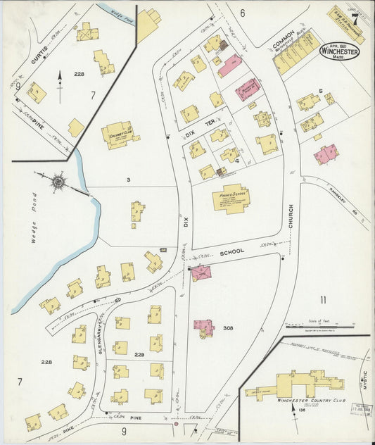 Sanborn Fire Insurance Map from Winchester, Middlesex County, Massachusetts (1921), Sheet #0007 - Historic Sanborn Fire Insurance Map Print, vintage old map wall art, antique decor, genealogy gift, Massachusetts Massachusetts map