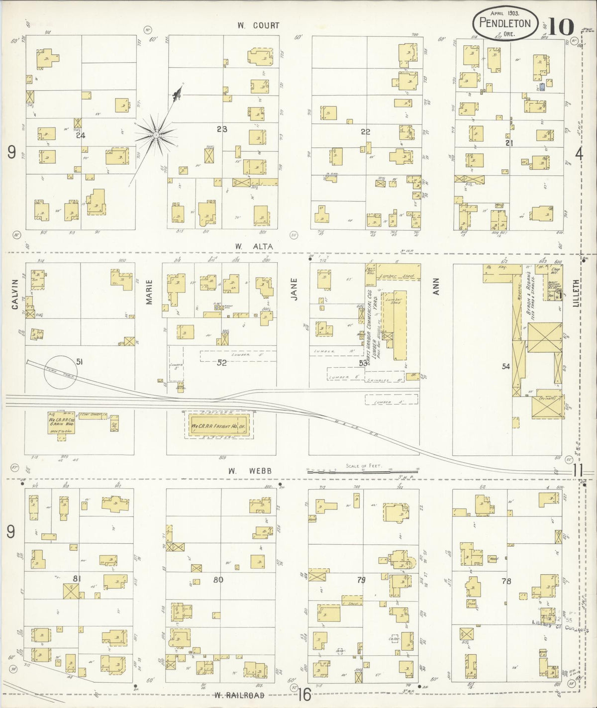 Sanborn Fire Insurance Map from Pendleton, Umatilla County, Oregon (1903), Sheet #0010 - Historic Sanborn Fire Insurance Map Print, vintage old map wall art, antique decor, genealogy gift, Oregon Oregon map