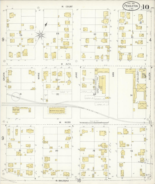 Sanborn Fire Insurance Map from Pendleton, Umatilla County, Oregon (1903), Sheet #0010 - Historic Sanborn Fire Insurance Map Print, vintage old map wall art, antique decor, genealogy gift, Oregon Oregon map