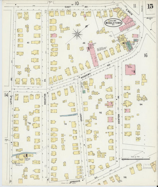 Sanborn Fire Insurance Map from Middletown, Orange County, New York (1897), Sheet #0015 - Historic Sanborn Fire Insurance Map Print, vintage old map wall art, antique decor, genealogy gift, New York New York map