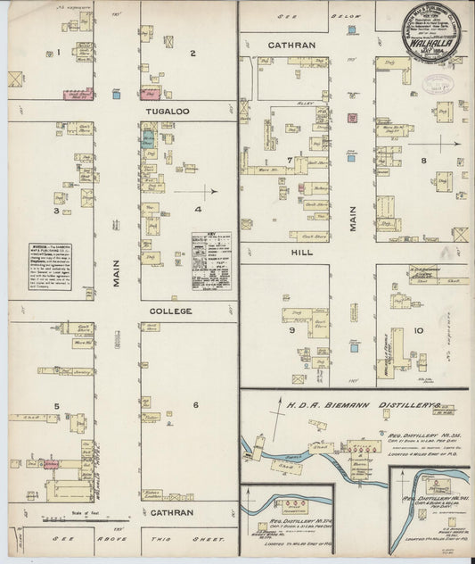 Sanborn Fire Insurance Map from Walhalla, Oconee County, South Carolina (1884), Sheet #0001 - Historic Sanborn Fire Insurance Map Print, vintage old map wall art, antique decor, genealogy gift, South Carolina South Carolina map