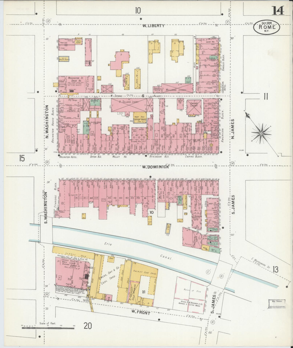 Sanborn Fire Insurance Map from Rome, Oneida County, New York (1899), Sheet #0014 - Complete Map Set gallery image, historic Sanborn map, vintage wall art, New York New York