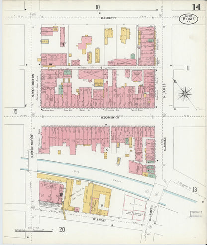 Sanborn Fire Insurance Map from Rome, Oneida County, New York (1899), Sheet #0014 - Complete Map Set gallery image, historic Sanborn map, vintage wall art, New York New York