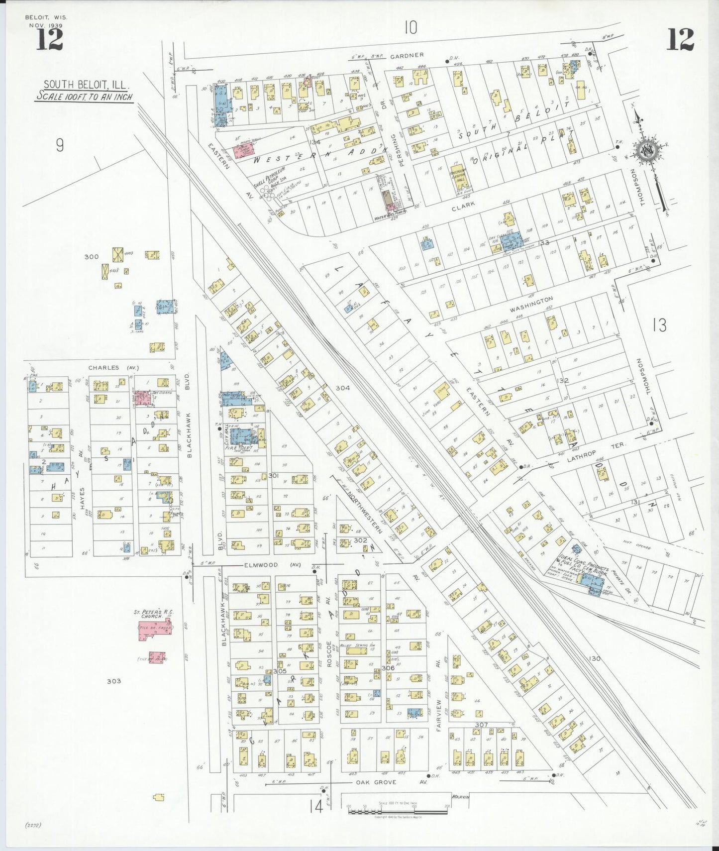 Sanborn Fire Insurance Map from Beloit, Rock County, Wisconsin (1939), Sheet #0012 - Complete Map Set gallery image, historic Sanborn map, vintage wall art, Wisconsin Wisconsin
