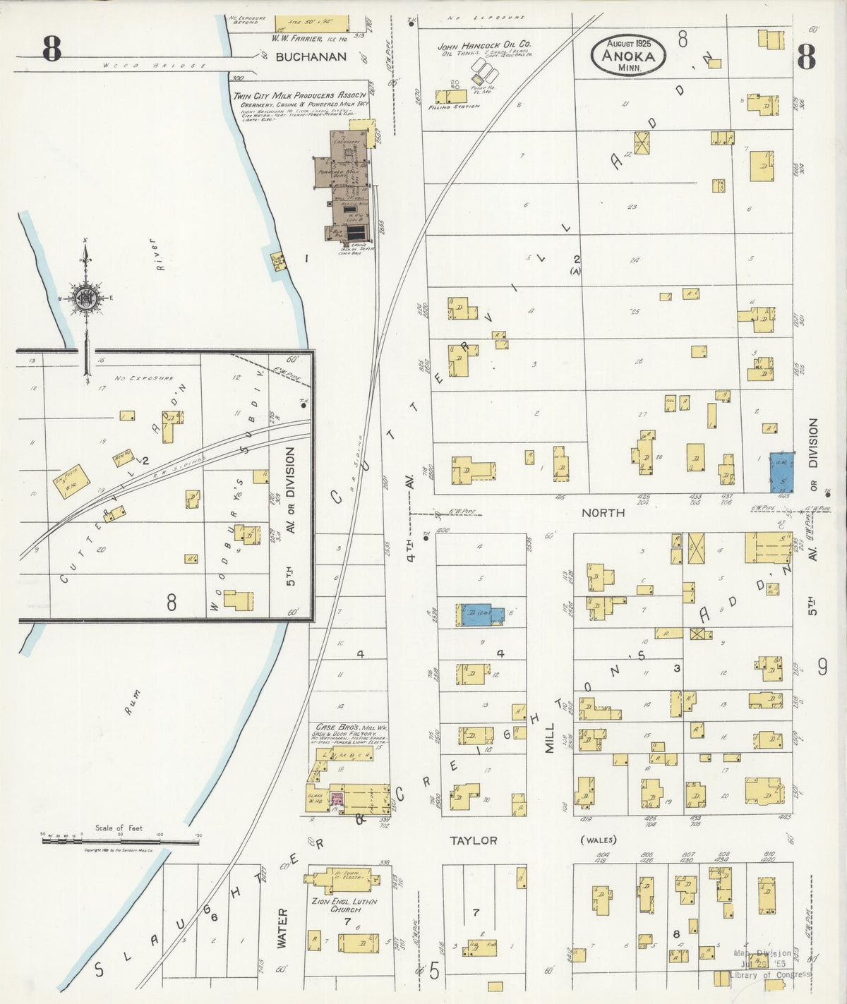 Sanborn Fire Insurance Map from Anoka, Anoka County, Minnesota (1925), Sheet #0008 - Complete Map Set gallery image, historic Sanborn map, vintage wall art, Minnesota Minnesota