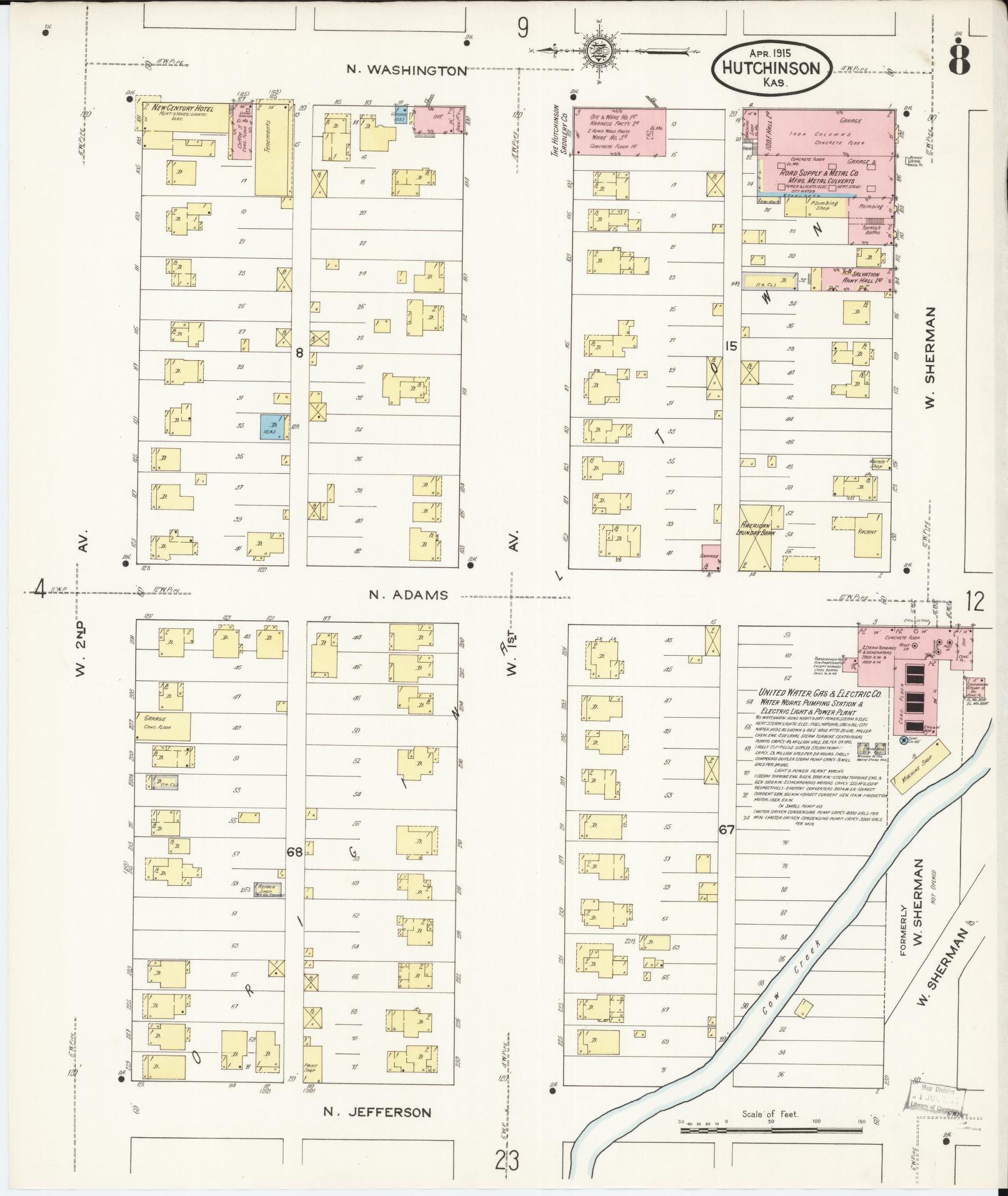 Sanborn Fire Insurance Map from Hutchinson, Reno County, Kansas (1915), Sheet #0009 - Complete Map Set gallery image, historic Sanborn map, vintage wall art, Kansas Kansas