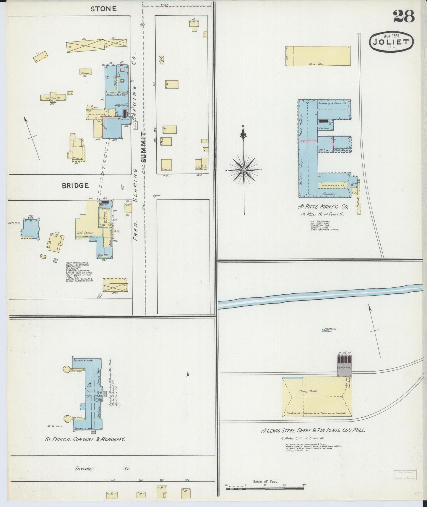 Sanborn Fire Insurance Map from Joliet, Will County, Illinois (1891), Sheet #0028 - Complete Map Set gallery image, historic Sanborn map, vintage wall art, Illinois Illinois