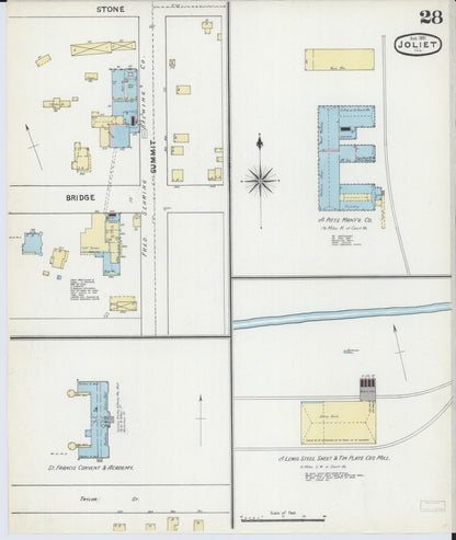 Sanborn Fire Insurance Map from Joliet, Will County, Illinois (1891), Sheet #0028 - Complete Map Set gallery image, historic Sanborn map, vintage wall art, Illinois Illinois